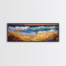 Coastal Wave Art, Beach Shore, Ocean Spray, Sunset Sea Framed Canvas Print, Living Room Wall Art, Modern Tropical Decor
