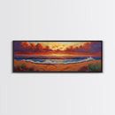 Sunset Coastline, Dramatic Sky, Evening Surf, Autumn Horizon Framed Canvas Print, Dining Room Wall Art, Moody Coastal Art