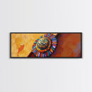 Aztec Sun Symbol, Bold Tribal Accent, Southwest Vibe Art, Native Motif Wall, Framed Canvas Print, Entryway Ethnic Boho Decor