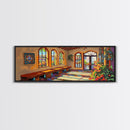 Sunlit Adobe Room, Southwest Architecture Art, Spanish Villa Scene, Rustic Warm Tones, Framed Canvas Print, Hallway Hacienda Decor