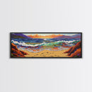 Sunset Shore View, Vibrant Ocean Wave, Footprints in Sand, Coastal Seascape Art, Framed Canvas Print, Beach House Wall Decor
