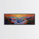 Sunset Coast, Vibrant Waters, Ocean Rocks, Canvas Print, Dreamy Beach Wall Art, Bright Living Room Decor, Boho Seascape Scene
