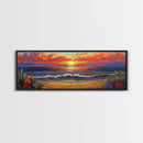 Sunset Shoreline Glow, Coastal Floral Painting, Serene Nature Art, Canvas Print, Boho Beach Decor, Living Room or Bedroom Wall Art