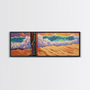 Painted Post, Colorful Shore, Ocean Wave, Surf Vibes, Framed Canvas Print, Beach Bedroom Wall Art, Tropical Seaside Expressionism