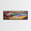 Ocean Curl, Autumn Surf, Sunset Beach, Floral Waves, Framed Canvas Print, Living Room Wall Art, Fall Coastal Painting, Bold Decor