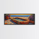 Sunset Garden View, Mediterranean Patio, Vibrant Colors, Coastal Escape, Framed Canvas Print, Bathroom Wall Art, Colorful Outdoor Art