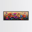 Vibrant Floral Burst, Sunset Garden, Colorful Flowers, Bold Leaves, Canvas Print, Living Room Wall Art, Boho Botanical Style