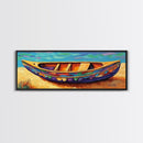 Colorful Canoe Art, Vibrant Coastal Boat, Tropical Beach Vibes, Canvas Print, Boho Beach Decor, Nautical Wall Art, Bathroom Art