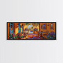 Mediterranean Patio Vibe, Colorful Courtyard Painting, Rustic Garden View, Framed Canvas Print, Kitchen Wall Art, Tuscan Style Decor