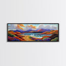 Colorful Mountains, Ocean Road, Vibrant Sunset, Framed Canvas Print, Scenic Nature Wall Art, Coastal Living Room Decor, Bold Art