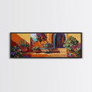Mexican Pottery, Rustic Charm, Colorful Courtyard, Desert Plants, Framed Canvas Print, Kitchen Wall Art, Boho Decor, Spanish Style Art
