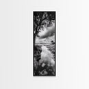 River Through Trees, Tranquil Forest Stream, Reflective Nature Art, Framed Canvas Print, Zen Living Room Wall Decor, Calm Scene