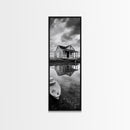 Weathered House, Abandoned Shack, Reflection Lake, Framed Canvas Print, Rustic cabin wall art, Fall entryway decor, Moody farmhouse aesthetic