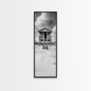 Beachfront Cabin, Rustic Shack, Seaside Simplicity, Cloudy Sky, Island Life, Framed Canvas Print, Entryway Wall Art, Coastal Farmhouse Decor