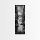Sea Arch, Cliff Bridge, Coastal Landscape, Dramatic Ocean View, Black and White Framed Canvas Print, Bathroom Art, Hallway Wall Art