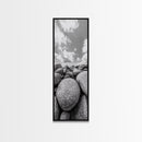 Granite Boulders, Coastal Rocks, Ocean Horizon, Dramatic Clouds, Framed Canvas Print, Nature Wall Art, Modern Beach House Decor