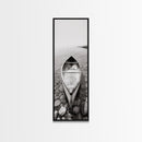 Rowboat Stillness, Peaceful Waters, Lake Canoe, Canvas Print, Entryway Wall Art, Minimalist Home Decor, Black and White Photography