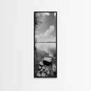 Peaceful Lake, Cloud Reflection, Shoreline Stones, Framed Canvas Print, Guest Room Wall Art, Nature Inspired Decor, Minimalist Landscape