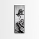 Lone Pine Tree, Minimal Nature, Tranquil Cliff Scene, Zen Forest Print, Framed Canvas Print, Japandi Wall Art, Entryway Tree Print, Nature Minimalism