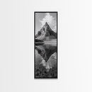 Sharp Mountain Peak, Reflection Stillness, Monochrome Wild, Framed Canvas Print, Rustic Cabin Wall Art, Nature Lover Gift Idea
