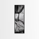 Coastal Bed View, Ocean Canopy, Seaside Rest, Framed Canvas Print, Boho Bedroom Wall Art, Rustic Beach Photography, Nature Retreat Decor