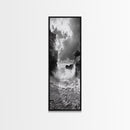Wave Crash Rocks, Ocean Drama Scene, Moody Beach Photography, Coastal Kitchen Decor, Framed Canvas Print, Nautical Wall Art