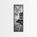 Italian Villa Coast, Seaside Architecture Print, Elegant Travel Decor, Framed Canvas Print, Dining Room Wall Art, Monochrome