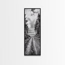 Coastal Forest Path, Nature Trail, Ocean View, Black and White, Framed Canvas Print, Entryway Wall Art, Rustic Decor, Landscape Photography