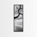 Ocean Tree View, Beach Horizon, Minimal Branches, Framed Canvas Print, Coastal Living Room Art, Neutral Decor, Zen Nature Photography