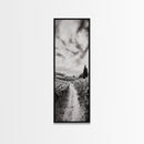 Vineyard Pathway, Scenic Hills, Countryside View, Rustic Charm, Framed Canvas Print, Farmhouse Kitchen Wall Art, Autumn Decor