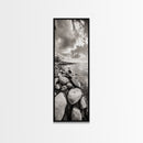 Sunrise Shore, Tranquil Coast, Pebble Beach, Golden Glow, Framed Canvas Print Fall Wall Art, Landscape Living Room Decor, Minimalist Aesthetic