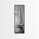 Sailboat Ocean Art, Nautical Wall Decor, Minimalist Seascape, Coastal Living Room Style, Framed Canvas Print, Black White Sailboat