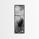 Weathered Buoy Ball, Rustic Coastal, Beach Decor, Nautical Minimalism, Framed Canvas Print, Bathroom Wall Art, Ocean Inspired Design