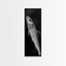 Silver Fish, Minimal Animal, Ocean Catch, Framed Canvas Print, Kitchen Wall Art, Nature Inspired Decor, Monochrome Sea Life