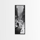 Winter Forest, Snowy River, Pine Trees, Canvas Print, Cozy Cabin Wall Art, Nature Lover Gift, Scandinavian Style, Holiday Decor, Bedroom Decor