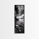 Tree Shoreline, Tranquil Water, Sunset Reflection, Peaceful Horizon, Framed Canvas Print, Nature Photography, Cabin Wall Art