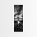 Campfire Glow Dusk, Beach Bonfire, Ocean Sunset Flame, Cozy Evening Mood, Framed Canvas Print, Fall Wall Art, Cabin Living Room Decor