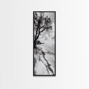 Serene Beach Tree, Calm Ocean Coast, Black White Shoreline, Framed Canvas Print, Coastal Entryway Decor, Minimal Nature Wall Art
