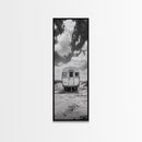Vintage Camper, Cloudy Sky, Wanderlust Life, Desert Minimalism, Framed Canvas Print, Retro Travel Wall Art, Boho Bedroom Print, Office Art