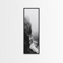 Foggy Cliffs, Moody Coast, Dramatic Seascape, Framed Canvas Print, Modern Dark Aesthetic Art, Minimalist Living Room Wall Decor