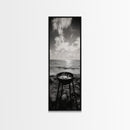 Smoky Grill, Seaside BBQ, Coastal Cooking, Framed Canvas Print, Rustic Outdoor Kitchen Art, Summer Vibes Wall Decor, Moody Beach Scene