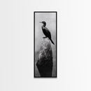 Cormorant Bird, Driftwood Perch, Moody Sky, Framed Canvas Print, Coastal Wildlife Wall Art, Nature Lover Gift, Rustic Room Decor