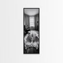 Leather Chair, Cozy Window, Cowhide Rug, Framed Canvas Print, Farmhouse Living Room Decor, Rustic Minimalist Art, Monochrome Interior