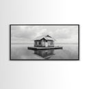 Floating Cabin, Lake House, Calm Waters, Dreamy Isolation Art, Canvas Print, Minimalist Living Room Wall Art, Coastal Style