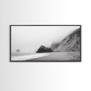 Foggy Beach Boulders, Minimalist Shoreline, Moody Monochrome, Canvas Print, Neutral Bathroom Art, Zen Wall Decor, Calm Coastal Scene