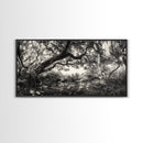 Twisted Forest Canopy, Ancient Trees, Mystical Woodland, Canvas Print, Boho Living Room Art, Black and White Nature Print, Cabin Decor