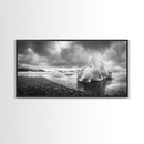 Arctic Iceberg Shore, Moody Cloud Sky, Frozen Water Landscape, Framed Canvas Print, Office Wall Art, Nordic Minimalist Art