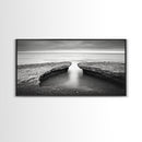 Ocean Rock Split, Calm Seascape Horizon, Monochrome Photography, Canvas Print, Bathroom Wall Art, Zen Coastal Aesthetic, Office Wall Art