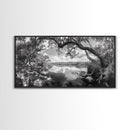 Tree Arch Reflection, Tranquil River View, Nature Canopy Water, Framed Canvas Print, Bedroom Wall Art, Zen Landscape Art, Cabin Decor