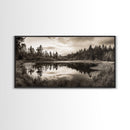 Forest Pond Reflection, Tranquil Lake Trees, Serene Nature Scene, Framed Canvas Print, Fall Wall Art, Rustic Cabin Decor, Living Room Wall Art
